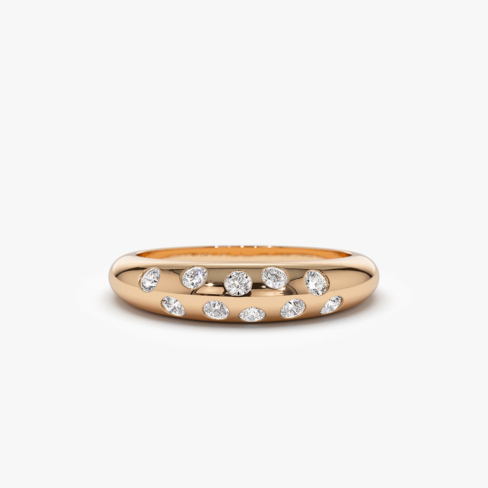 14k Dome Zig Zag Flush Diamond Ring - Geum Jewels