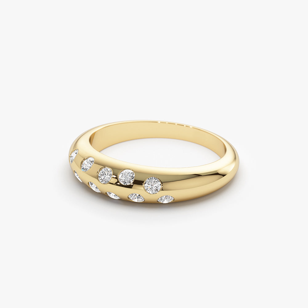 14k Dome Zig Zag Flush Diamond Ring - Geum Jewels