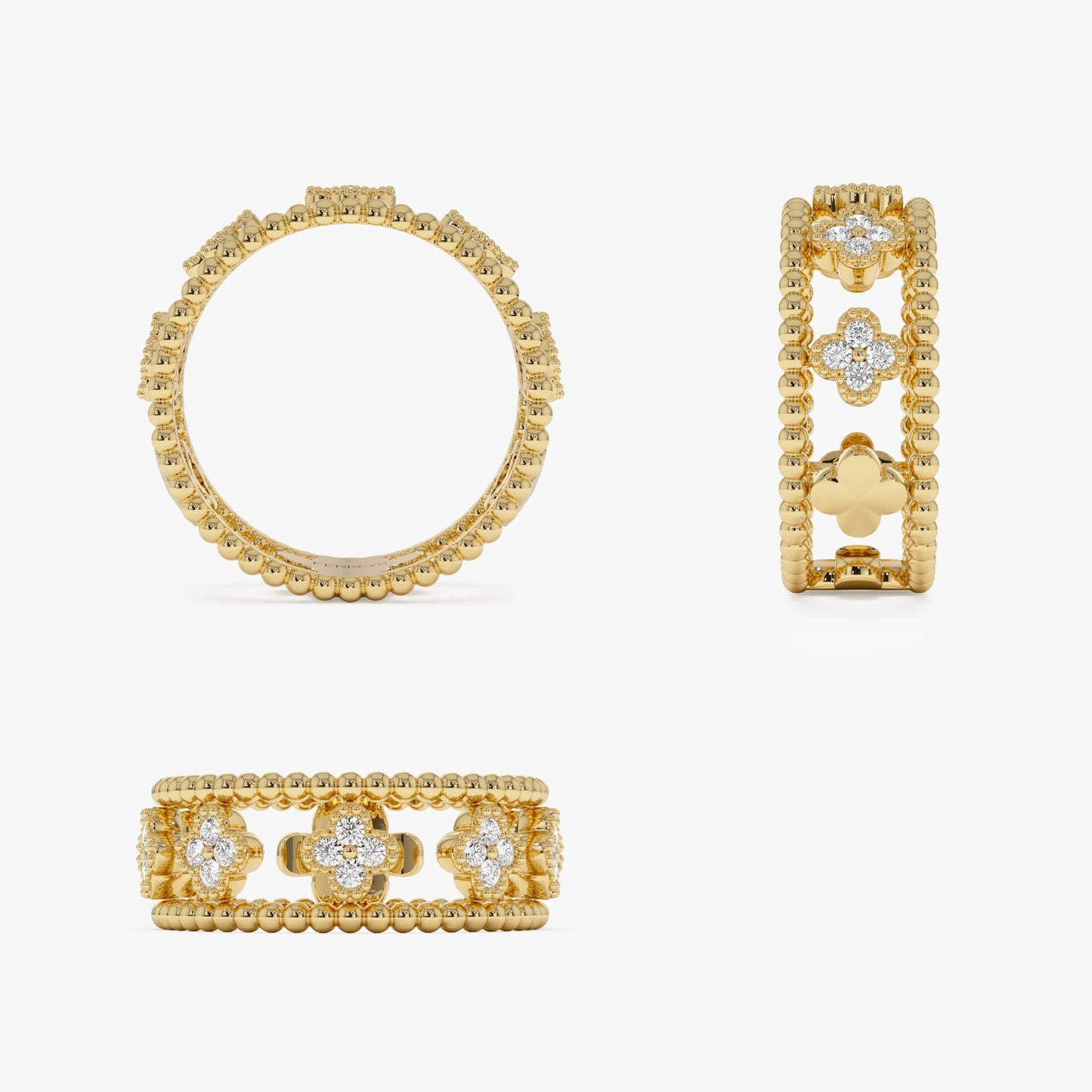 14k Double Band Diamond Clover Ring