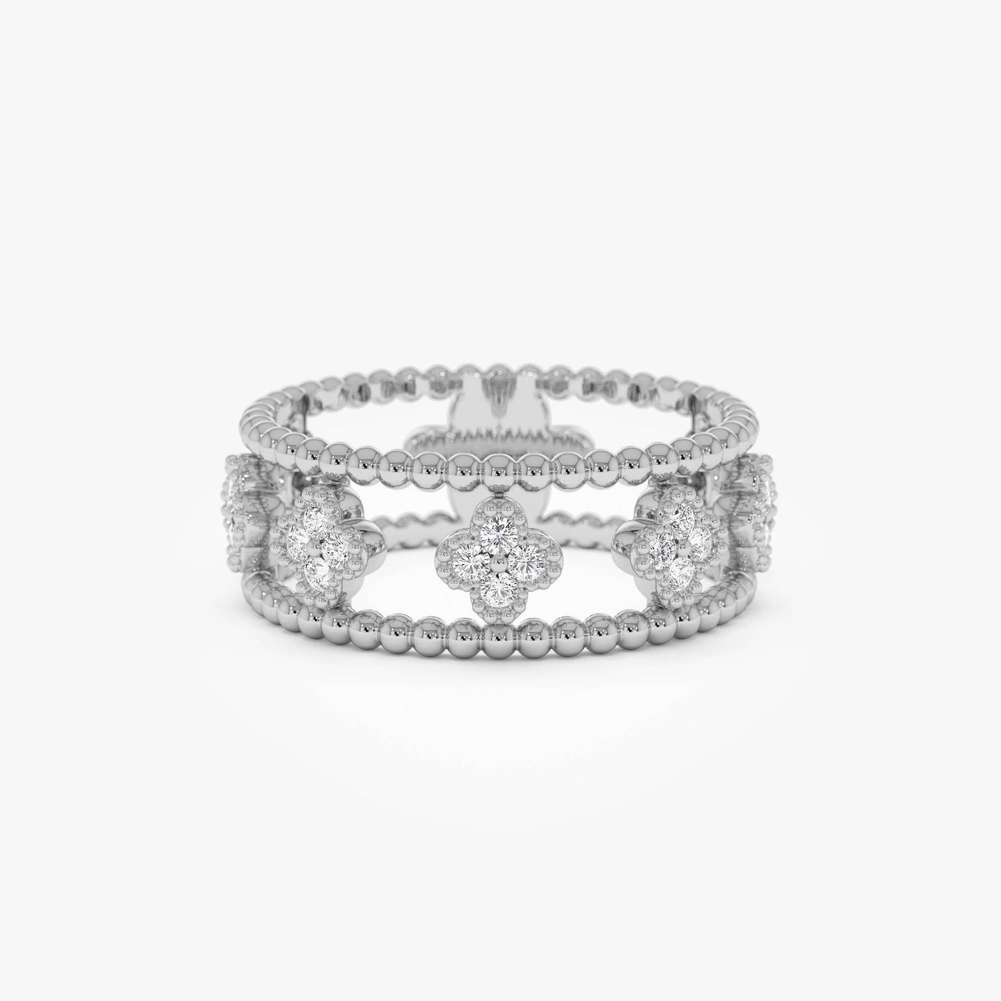 14k Double Band Diamond Clover Ring - Geum Jewels