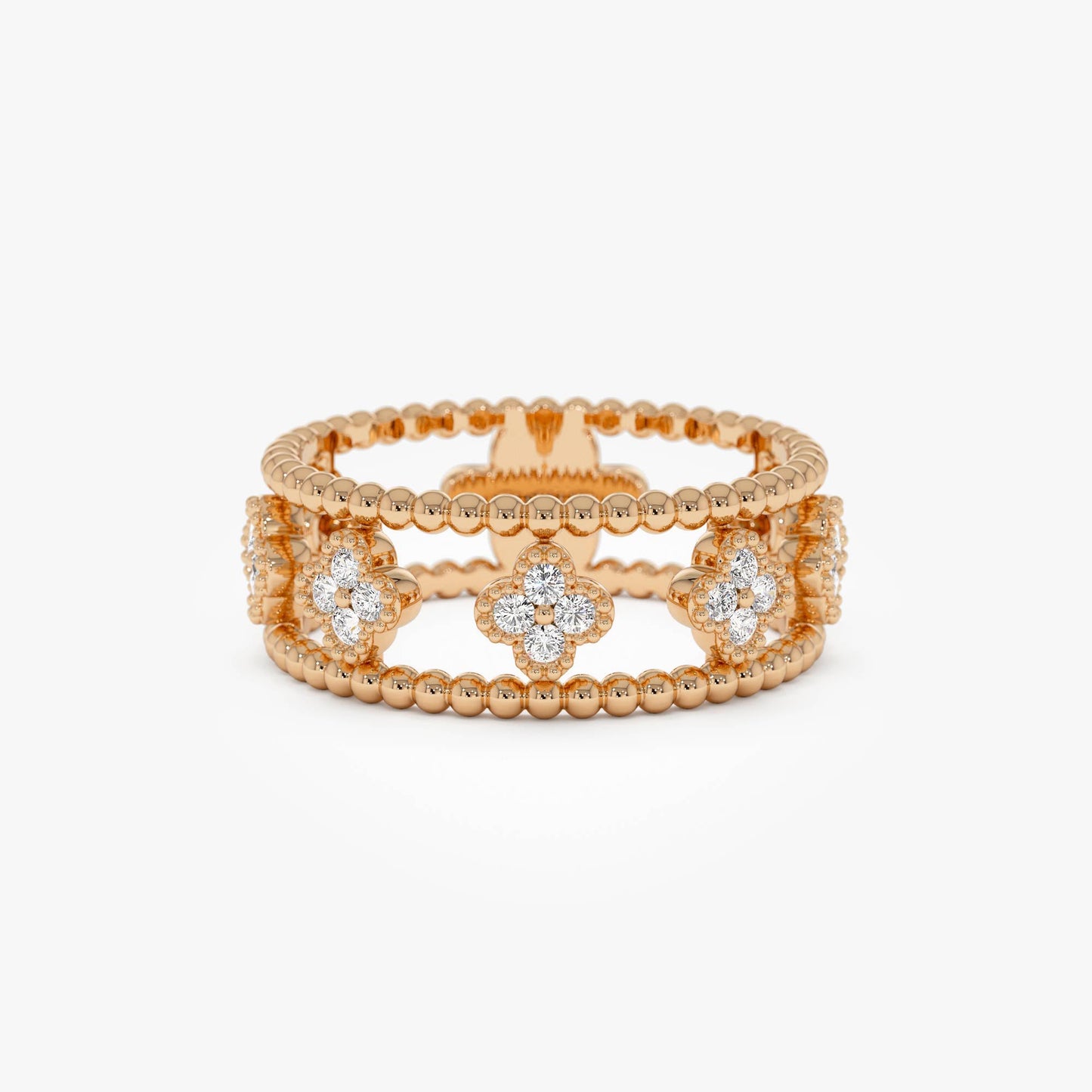 14k Double Band Diamond Clover Ring - Geum Jewels
