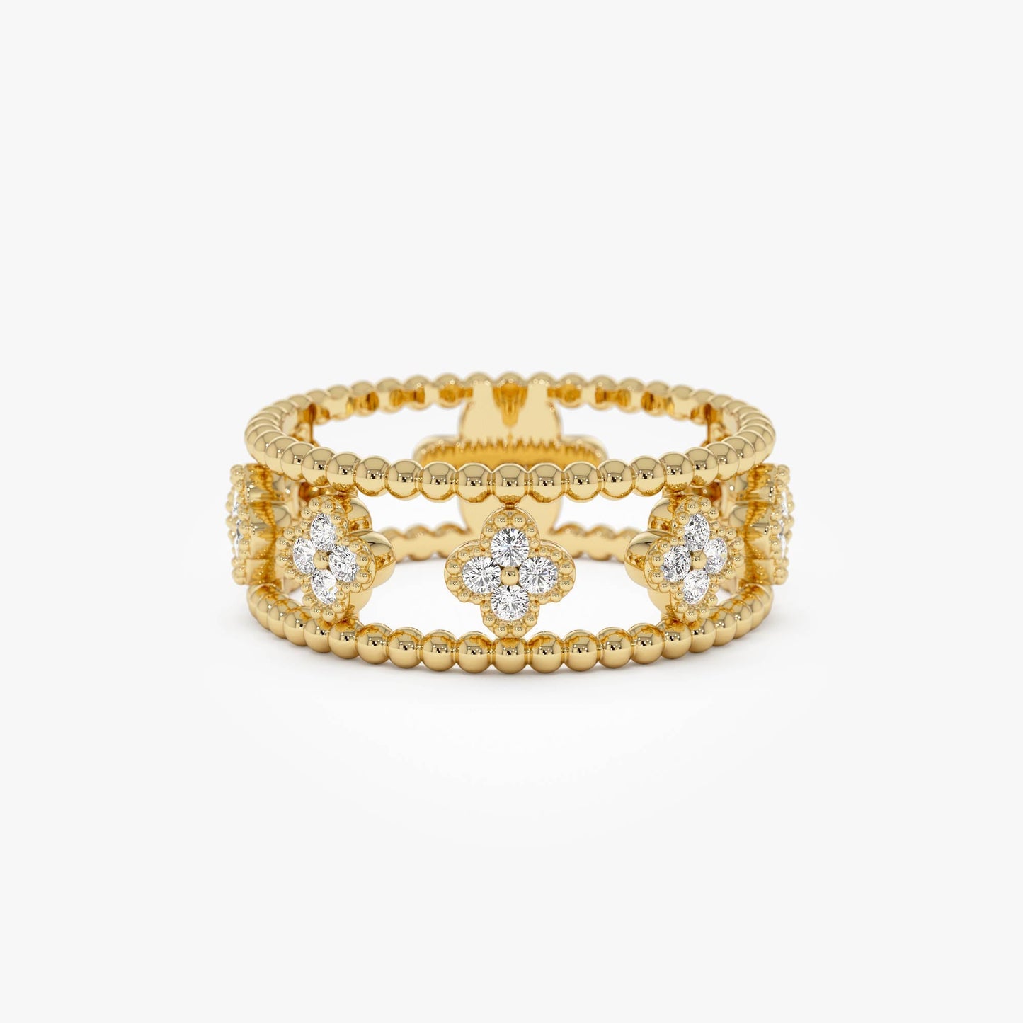 14k Double Band Diamond Clover Ring - Geum Jewels