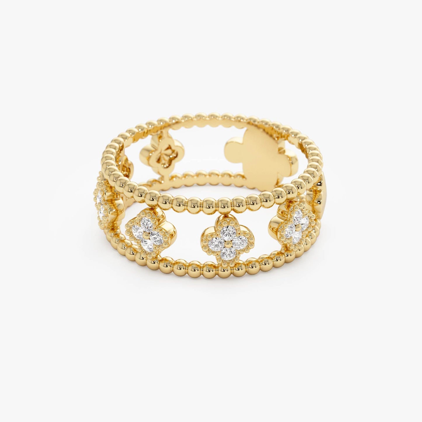 14k Double Band Diamond Clover Ring - Geum Jewels