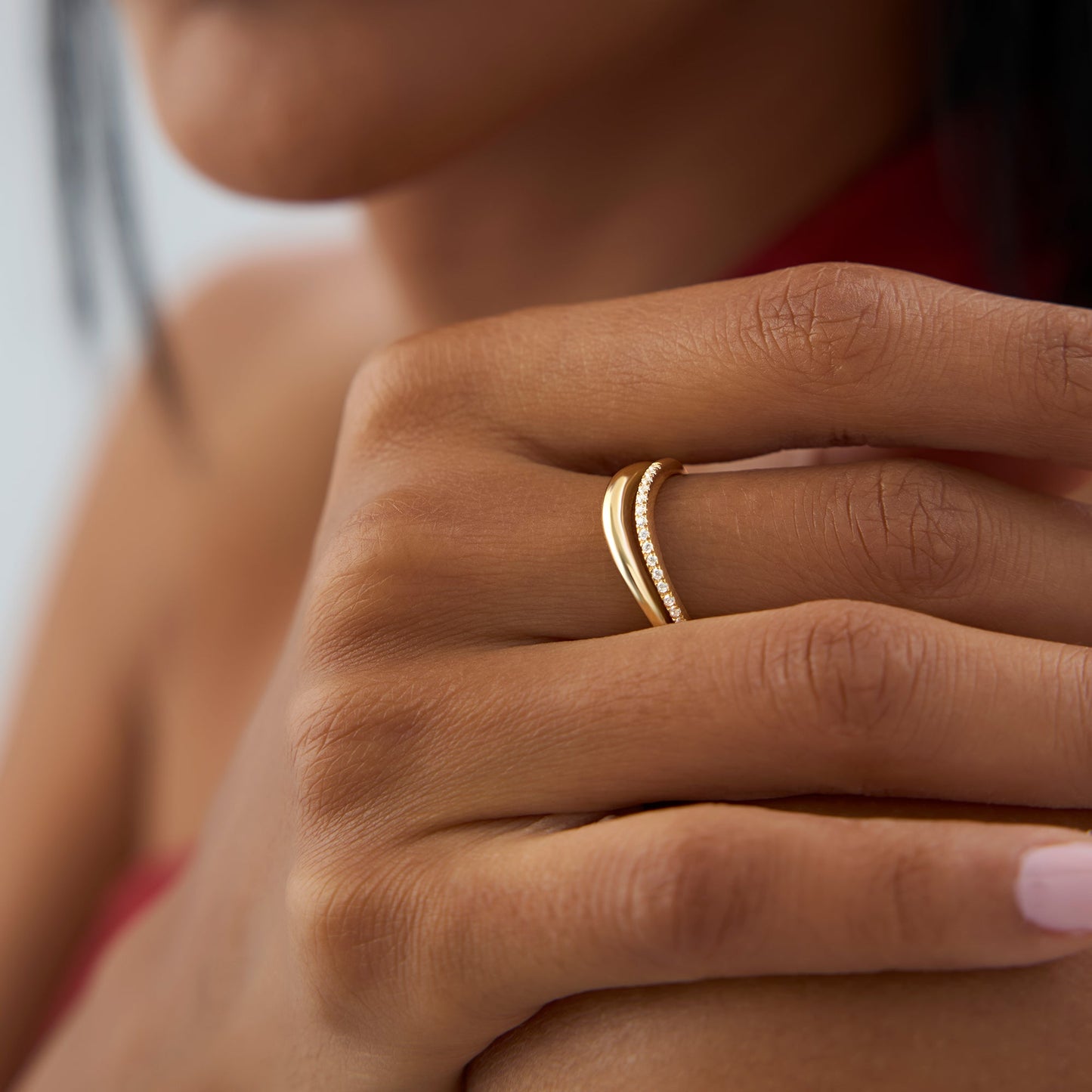 14k Double Ring Waive Design Diamond Ring
