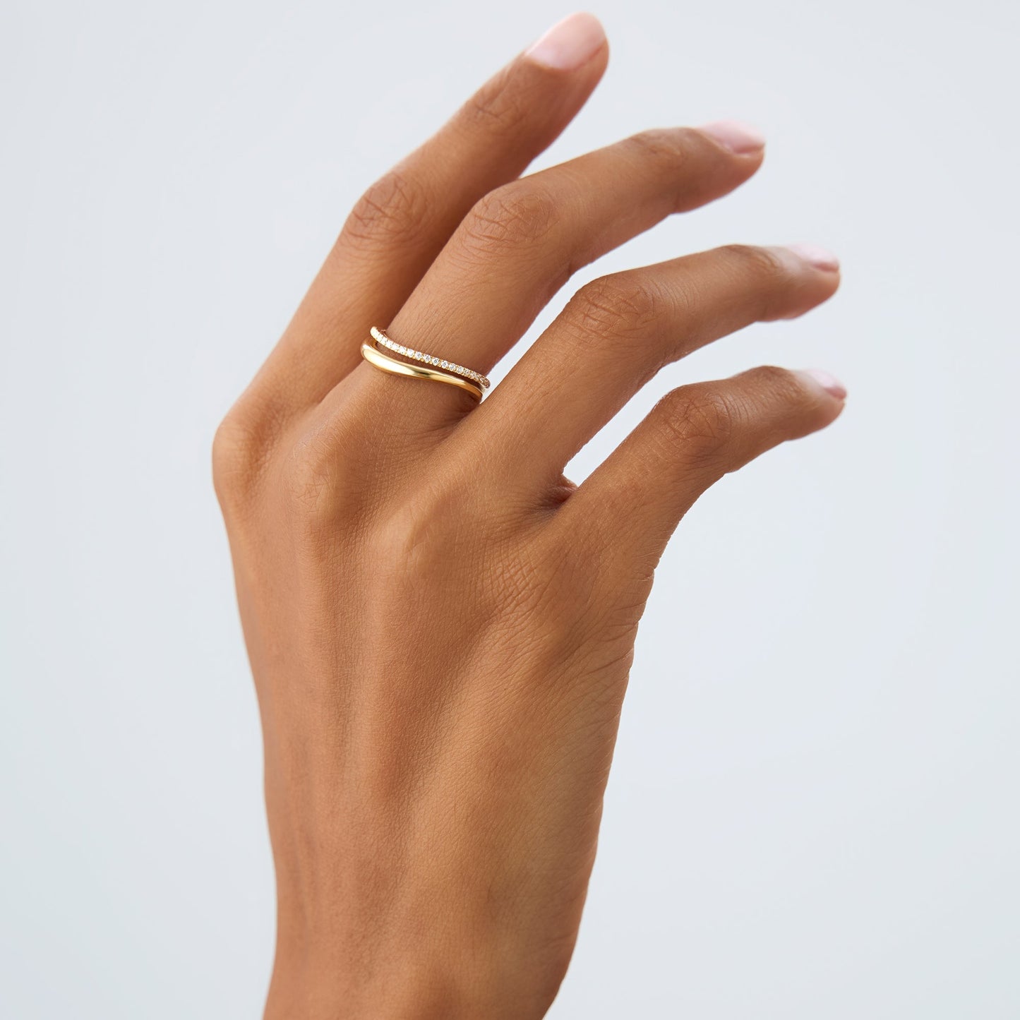 14k Double Ring Waive Design Diamond Ring