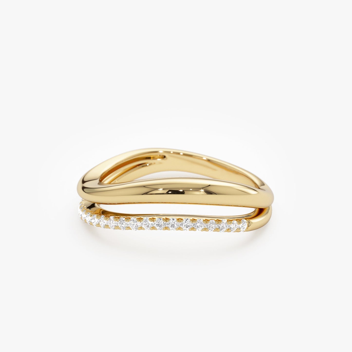 14k Double Ring Waive Design Diamond Ring - Geum Jewels