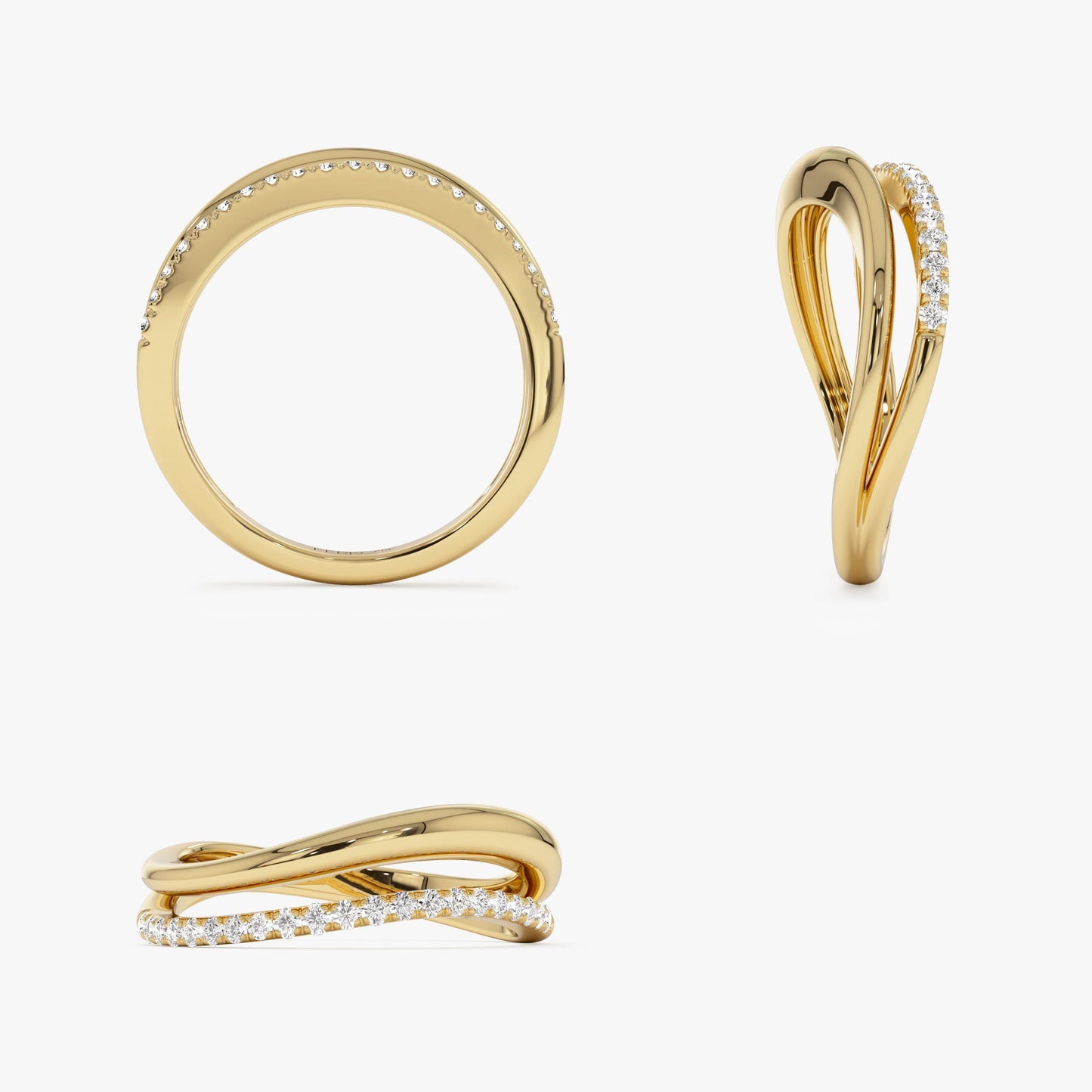 14k Double Ring Waive Design Diamond Ring - Geum Jewels