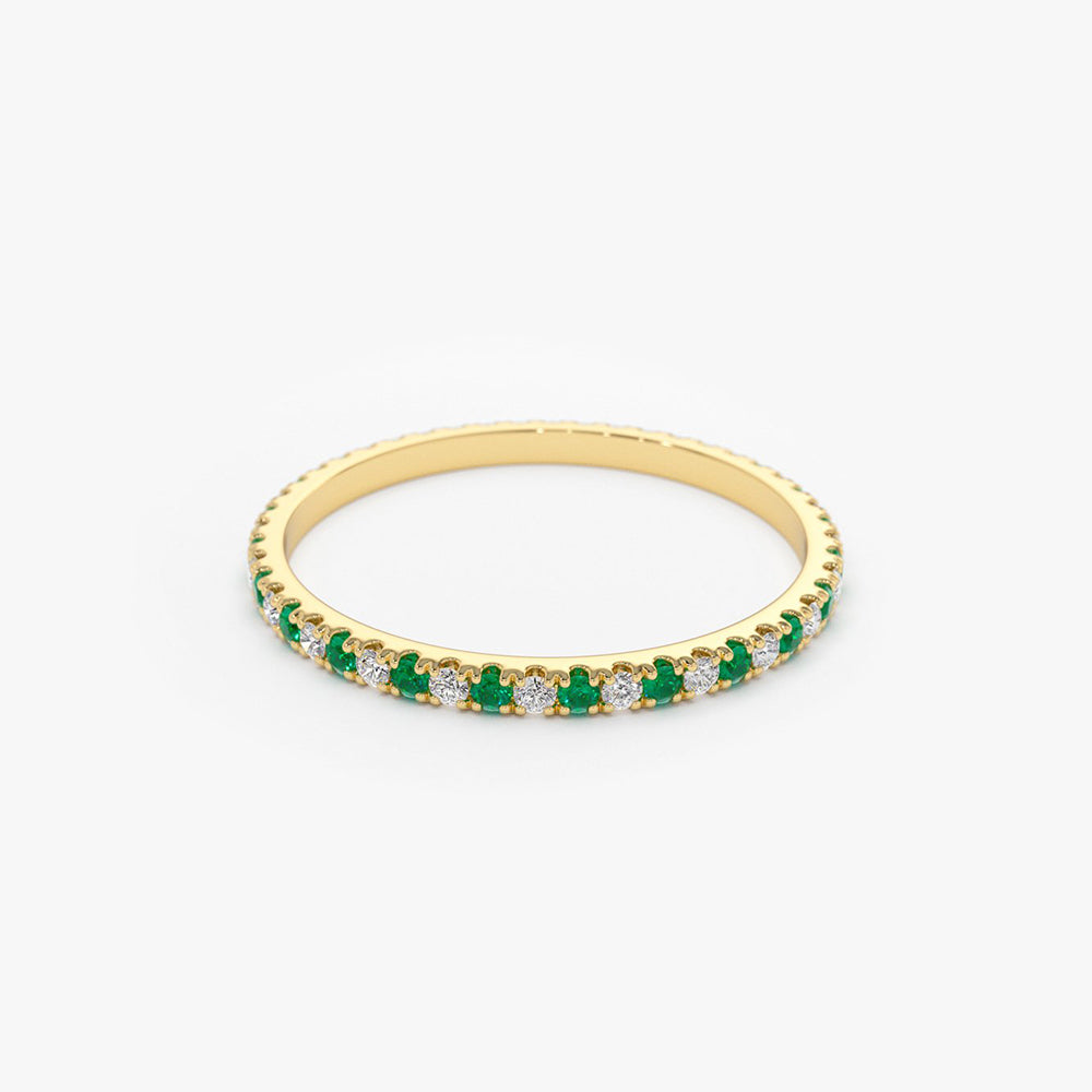 14K Emerald and Diamond Alternating Eternity Ring