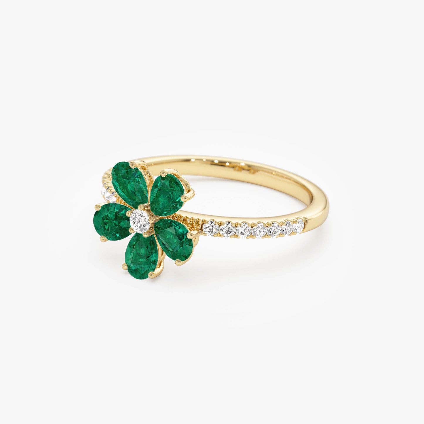 14K Five-Leaf Emerald and Diamond Ring - Geum Jewels