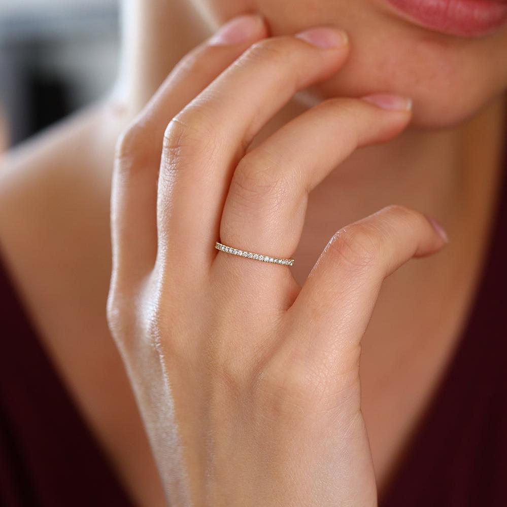 14K Gold 1.5MM Full Eternity Diamond Ring