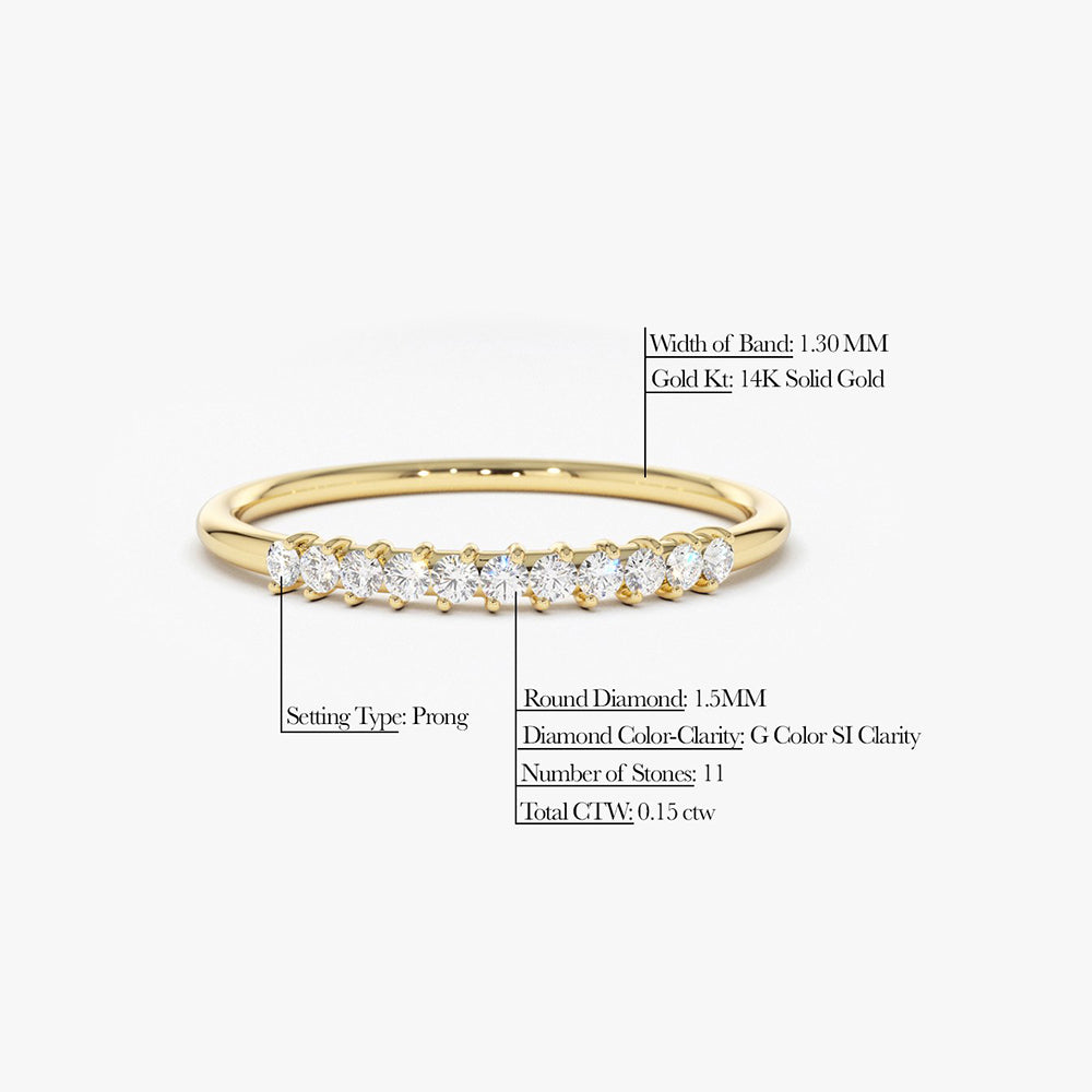 14K Gold 11 Stone Petite Diamond Wedding Band