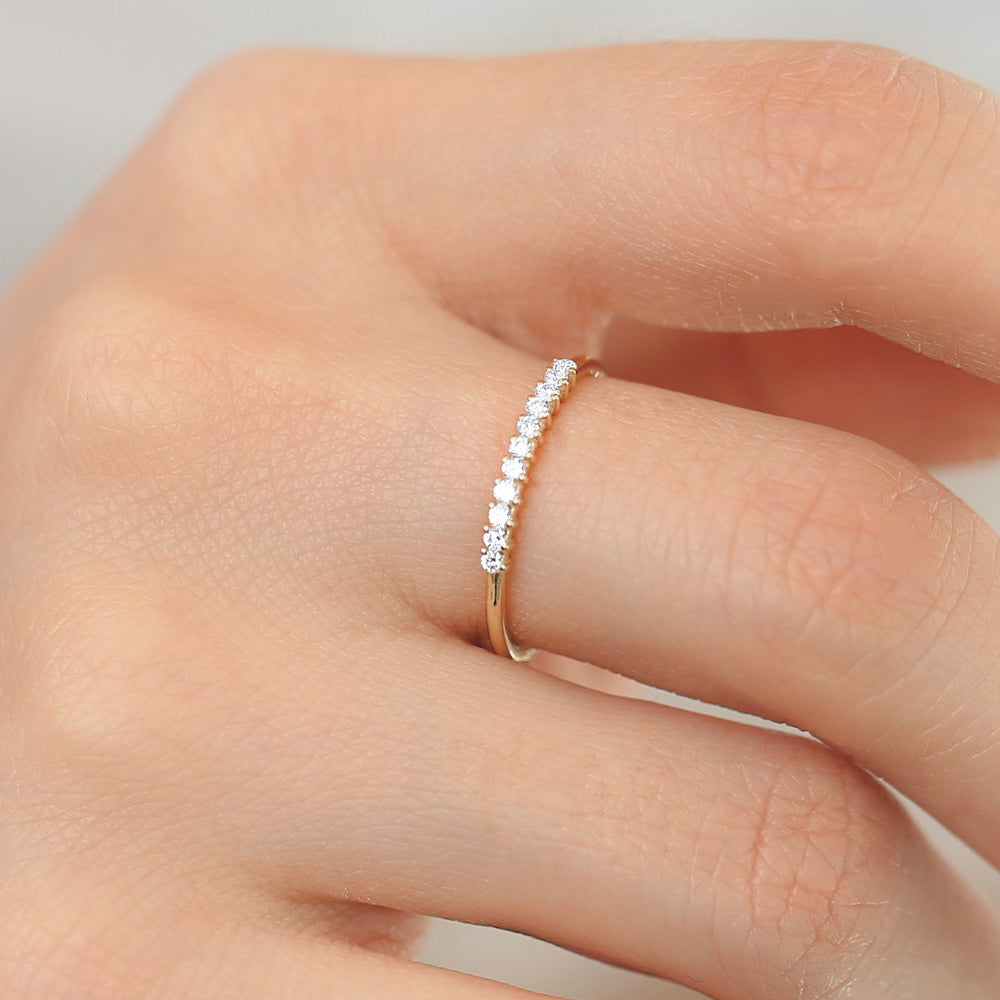 14K Gold 11 Stone Petite Diamond Wedding Band