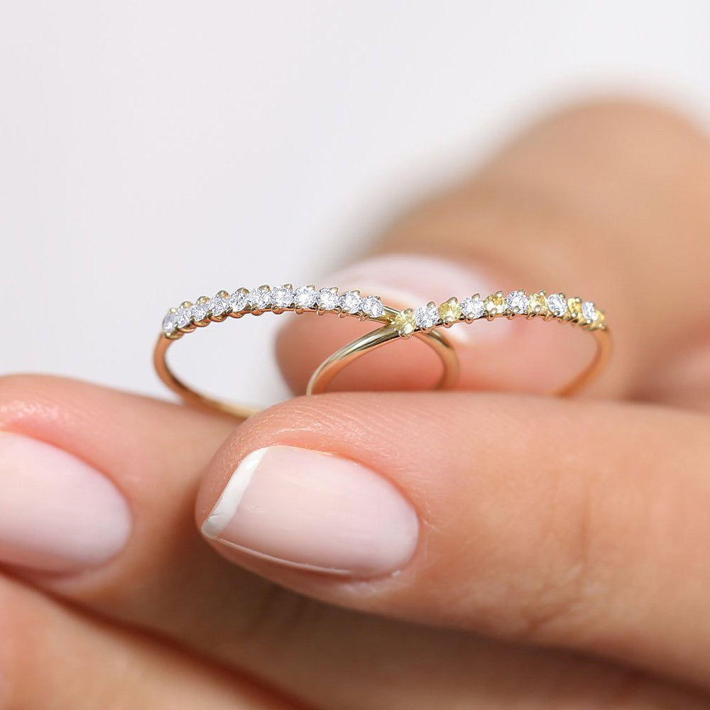 14K Gold 11 Stone Petite Diamond Wedding Band