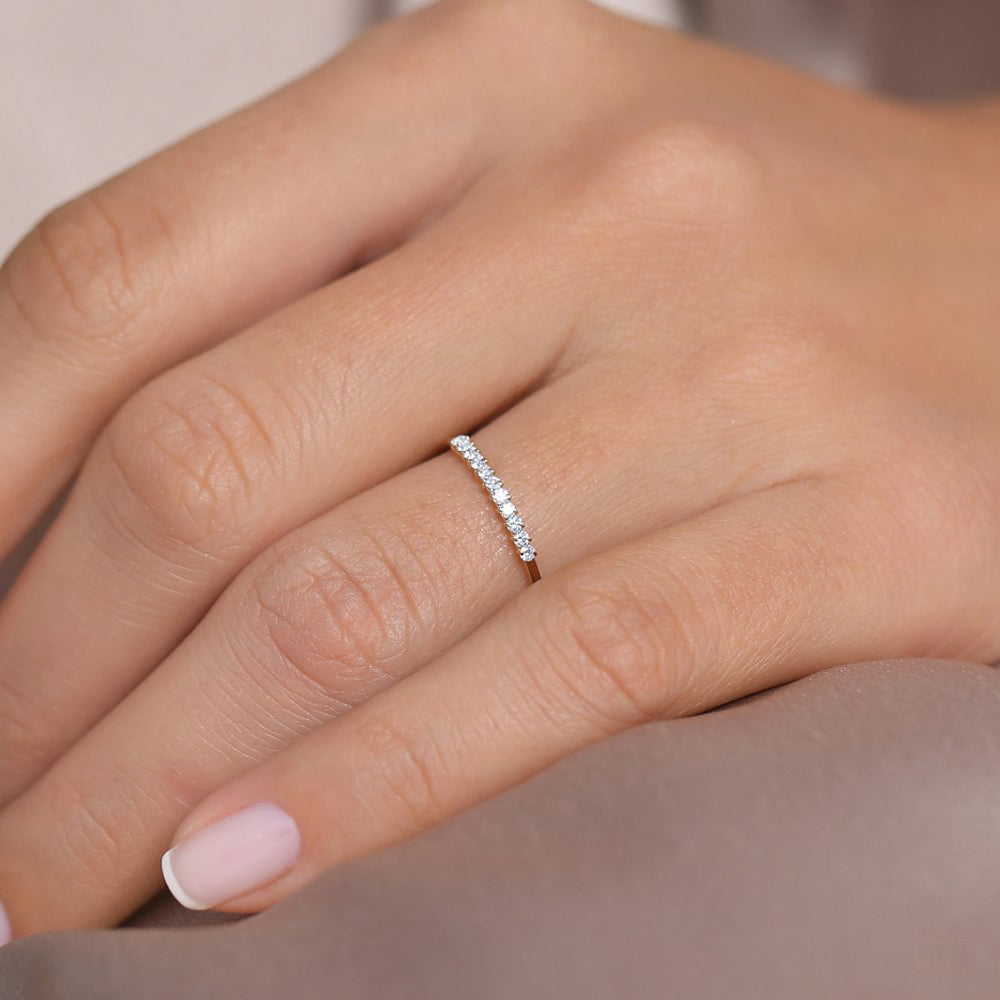 14K Gold 11 Stone Petite Diamond Wedding Band