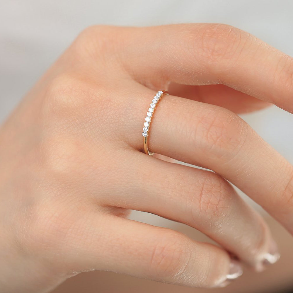 14K Gold 11 Stone Petite Diamond Wedding Band