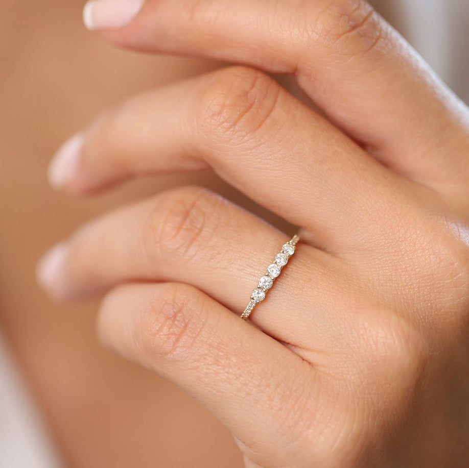 14K Gold 5 Stone Diamond Anniversary Ring