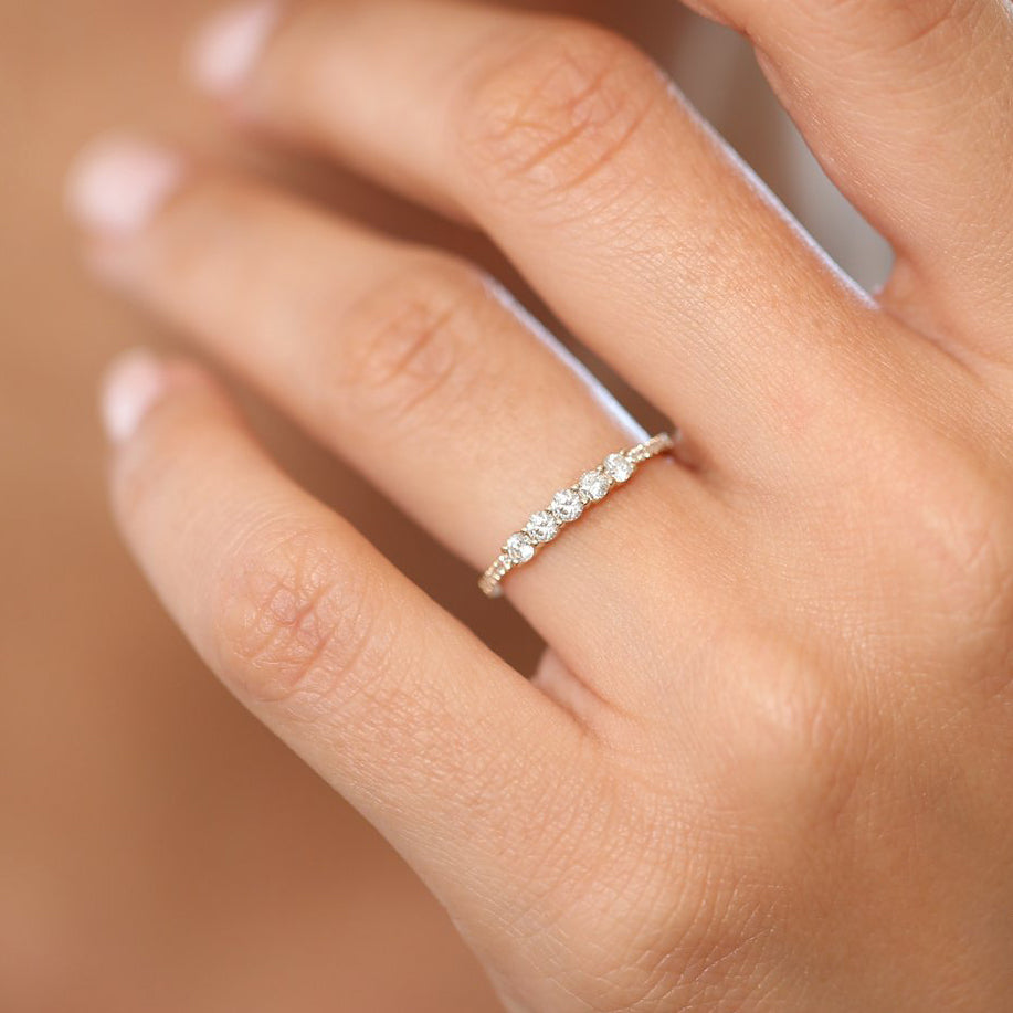 14K Gold 5 Stone Diamond Anniversary Ring
