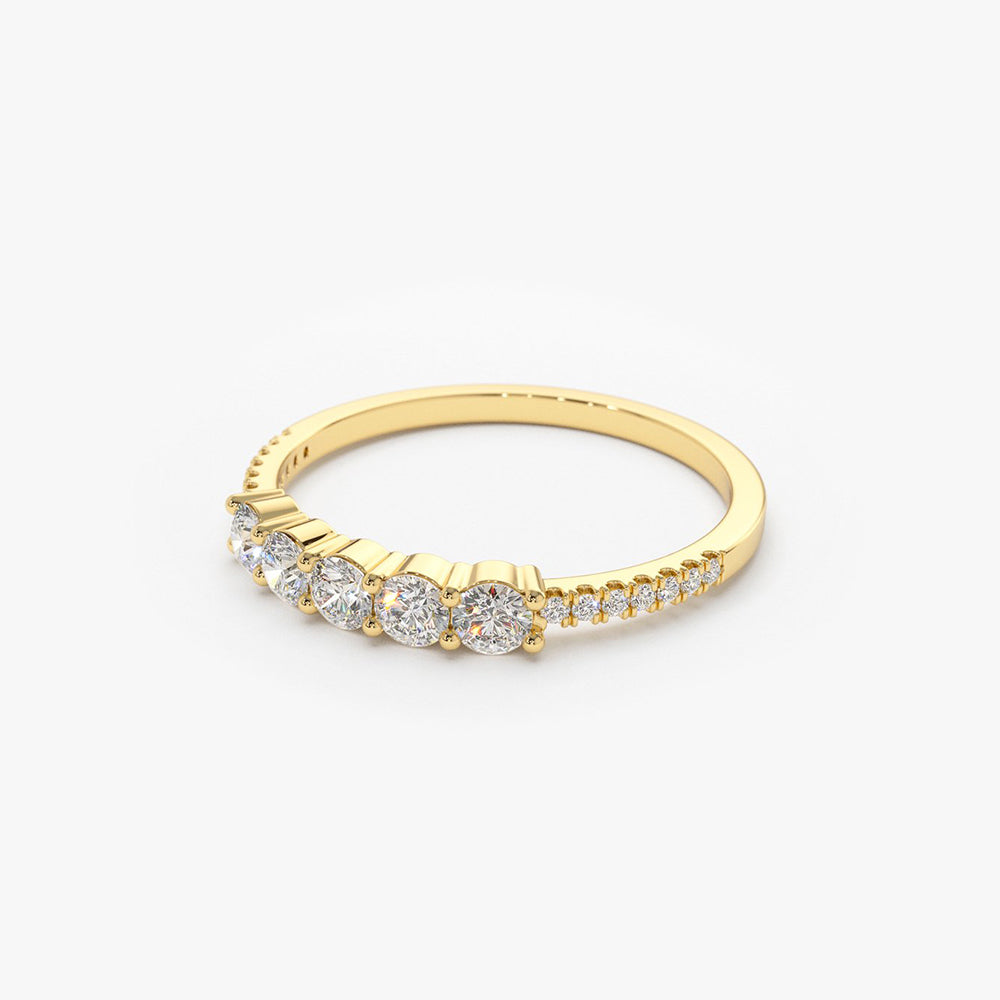 14K Gold 5 Stone Diamond Anniversary Ring