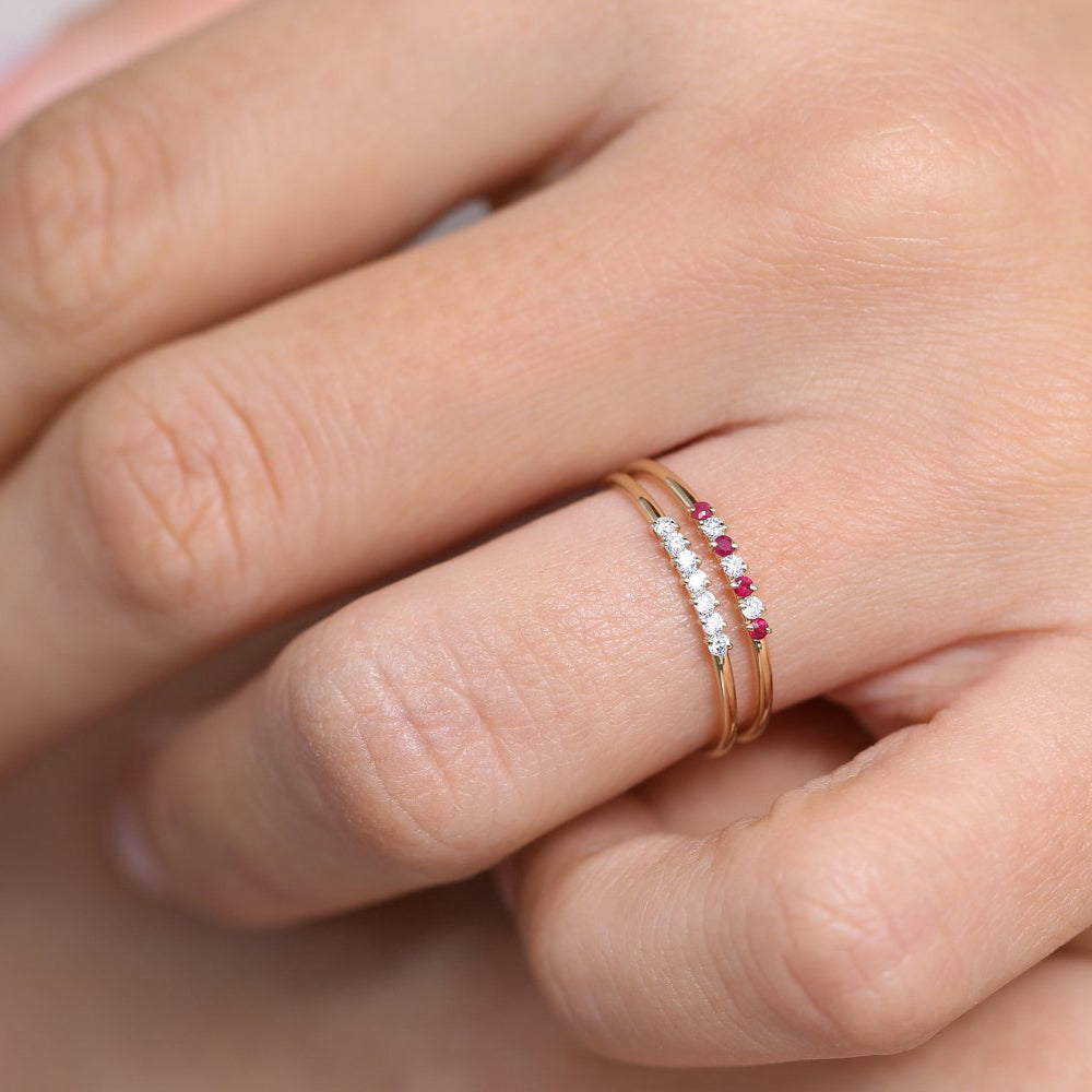 14k Gold 7 Stone Petite Diamond Wedding Band