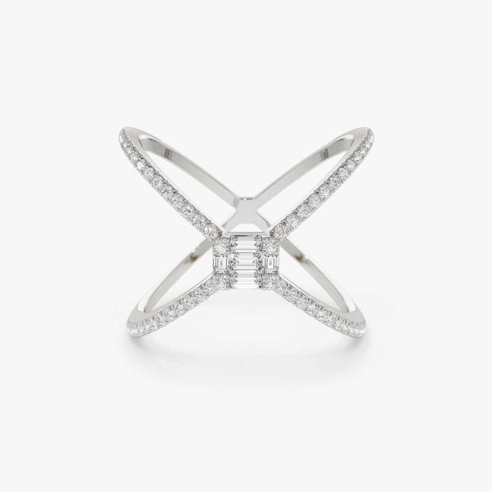 14k Gold Baguette and Round Diamond Illusion Setting Statement Ring - Geum Jewels