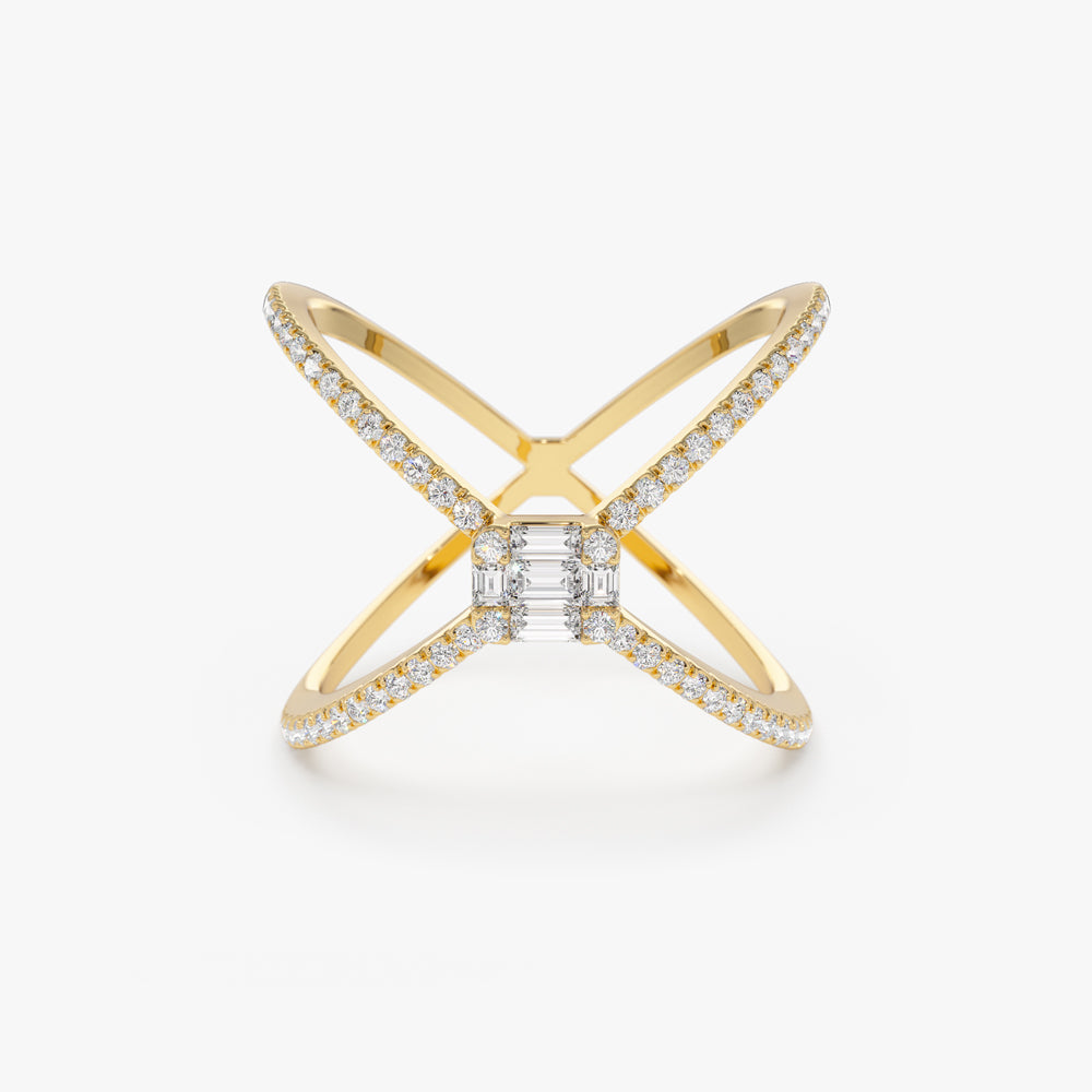 14k Gold Baguette and Round Diamond Illusion Setting Statement Ring - Geum Jewels