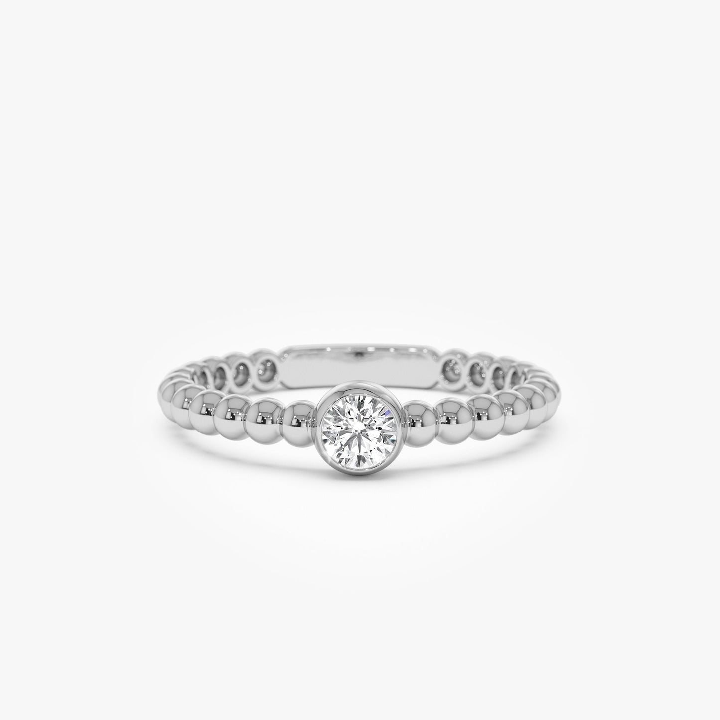 14K Gold Beaded Solitaire Diamond Bezel Ring - Geum Jewels