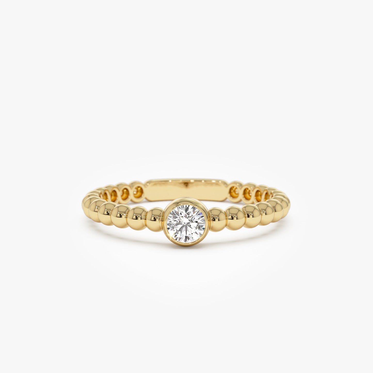 14K Gold Beaded Solitaire Diamond Bezel Ring - Geum Jewels