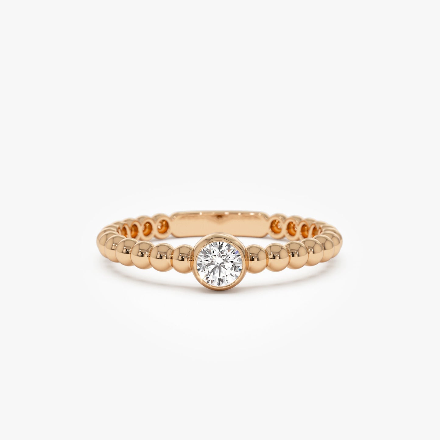 14K Gold Beaded Solitaire Diamond Bezel Ring - Geum Jewels