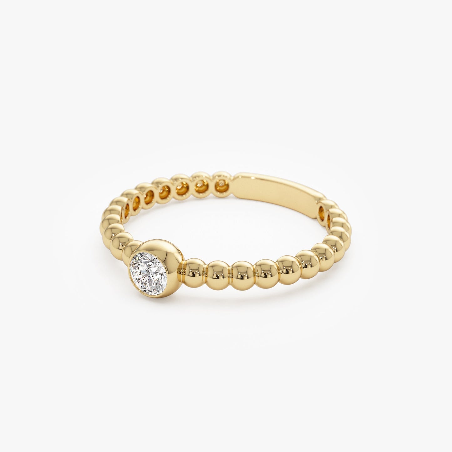 14K Gold Beaded Solitaire Diamond Bezel Ring - Geum Jewels