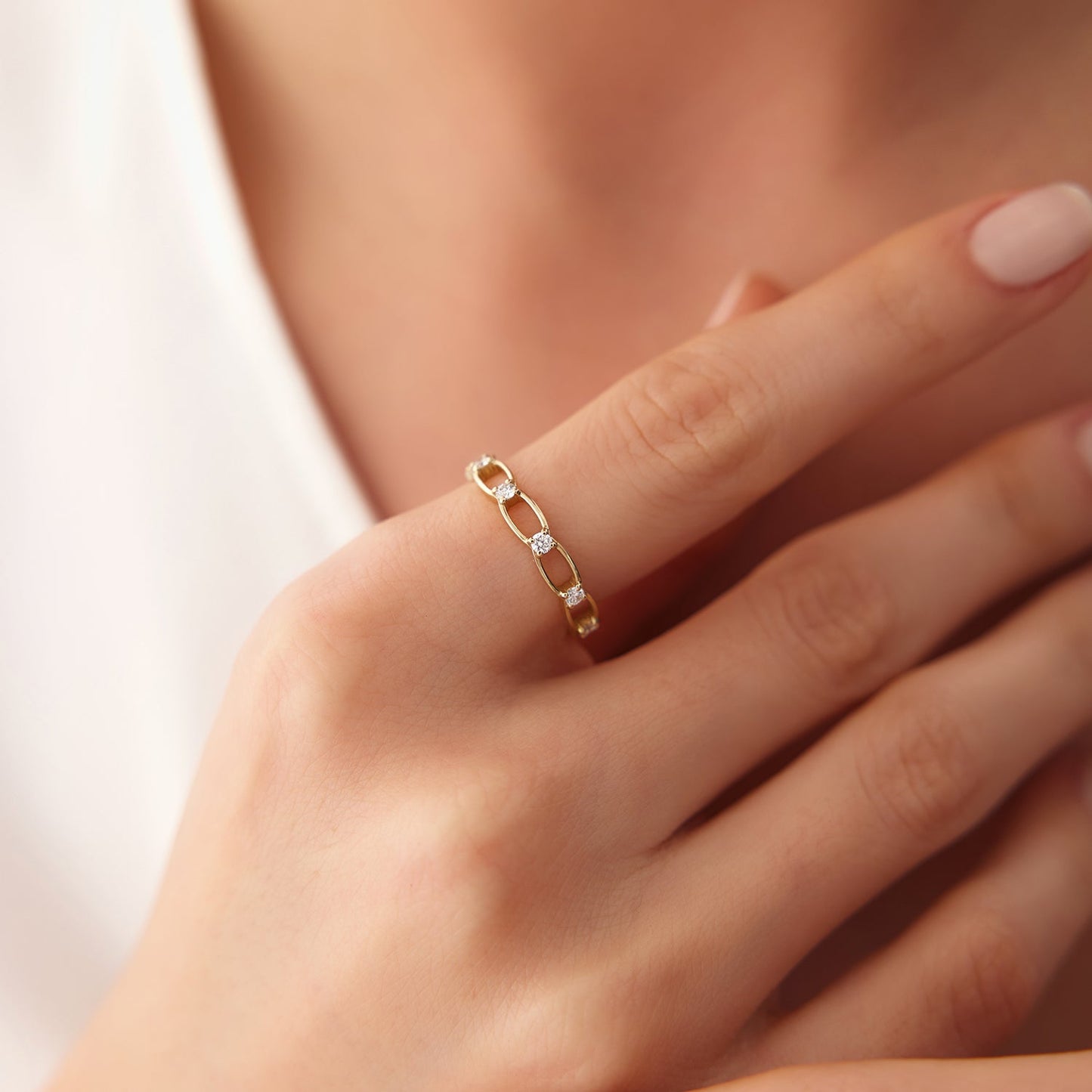 14K Gold Bezel Setting Unique Diamond Wedding Band