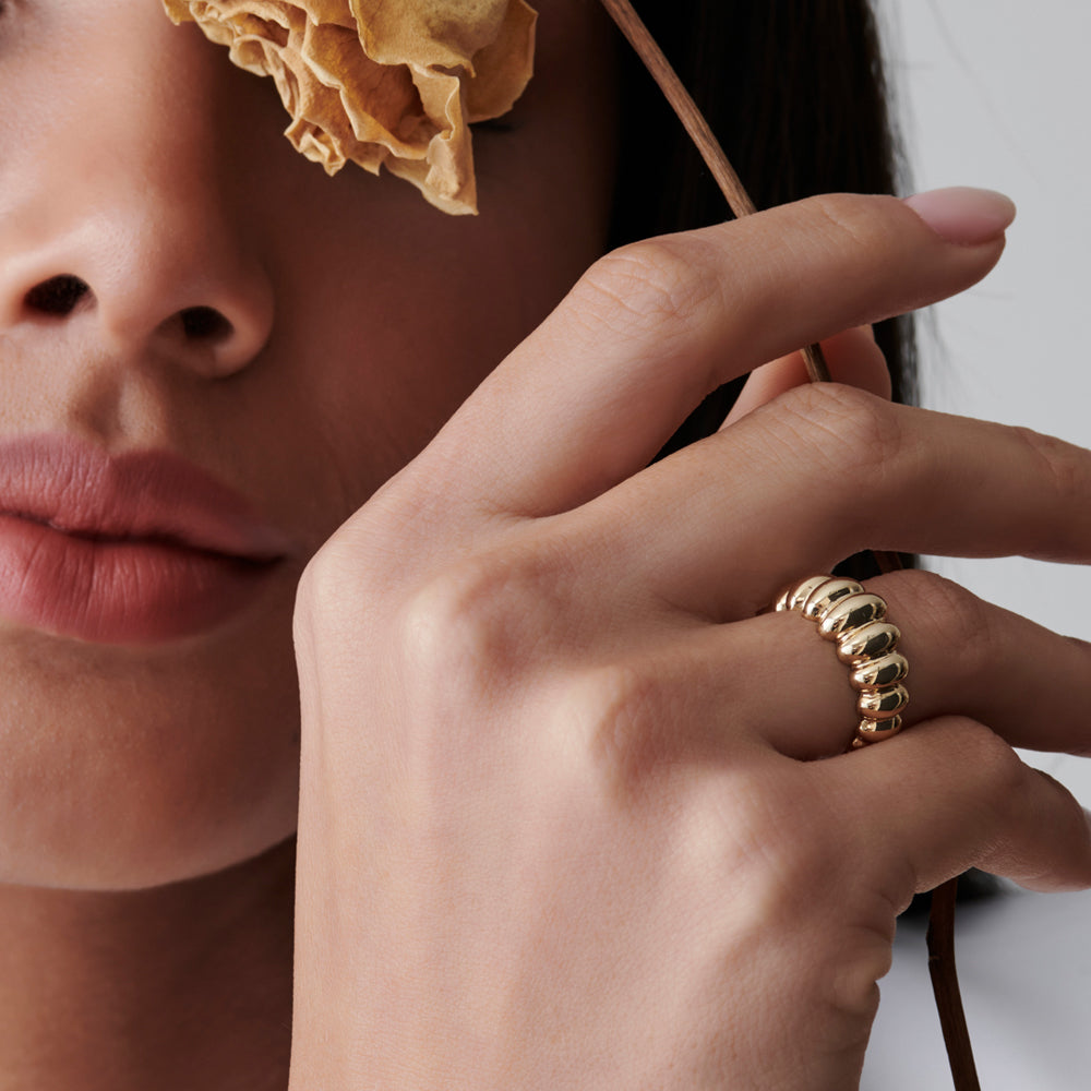 14k Gold Bold Dome Croissant Ring