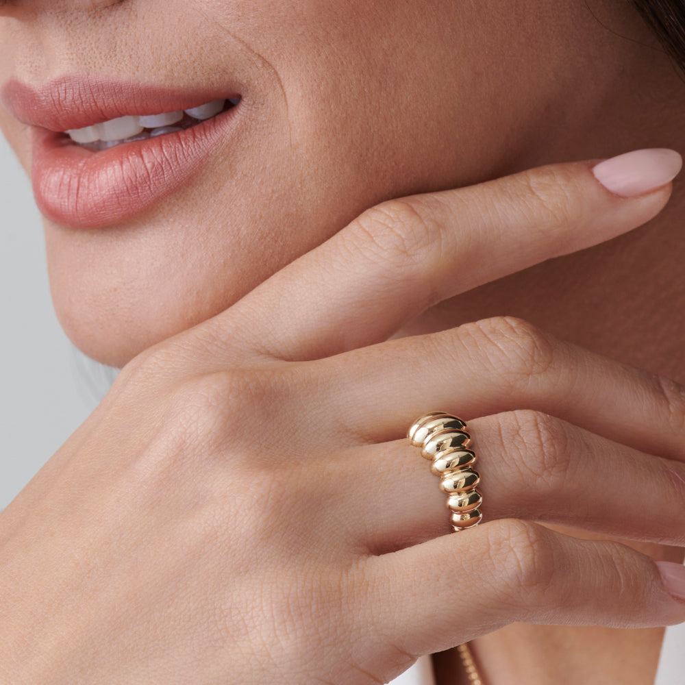 14k Gold Bold Dome Croissant Ring