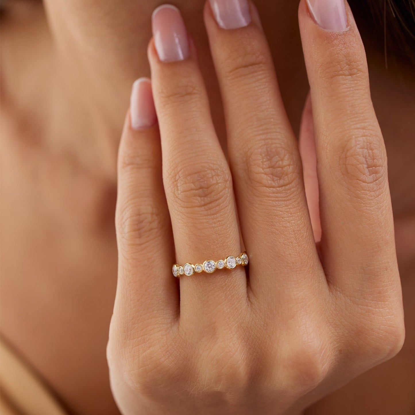 14k Gold Bubble Diamond 3/4 Eternity Wedding Ring