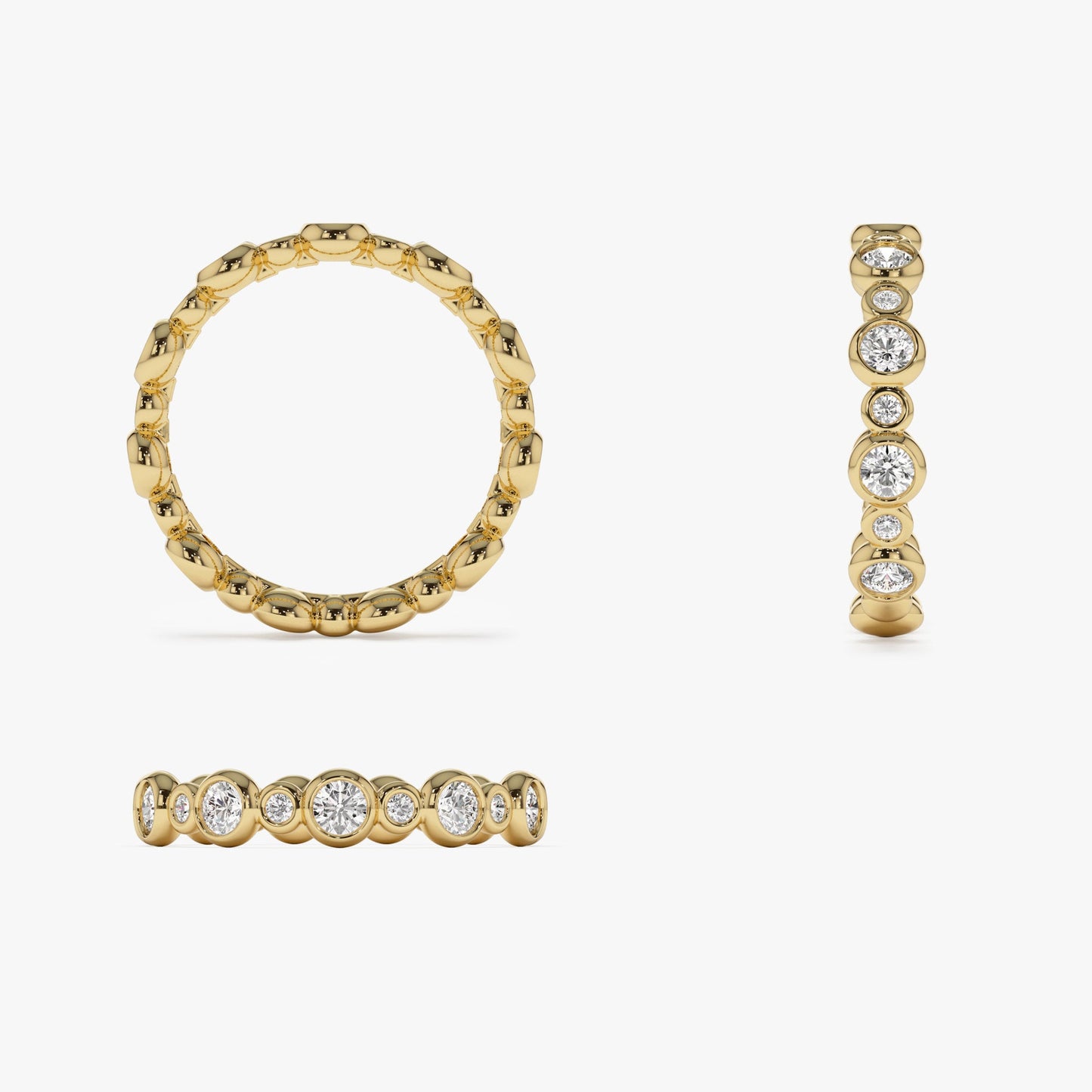 14k Gold Bubble Diamond 3/4 Eternity Wedding Ring