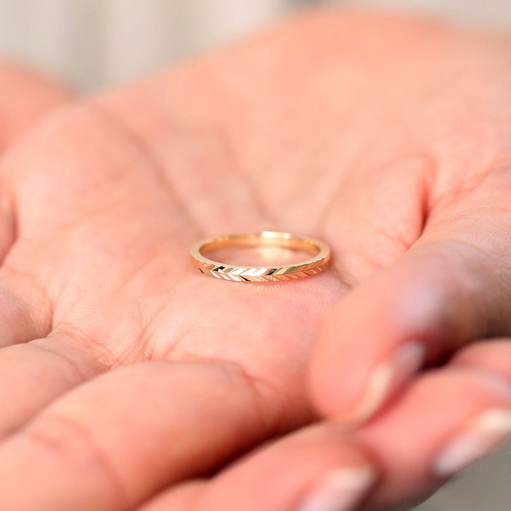 14K Gold Chevron Herringbone Eternity Cut Ring