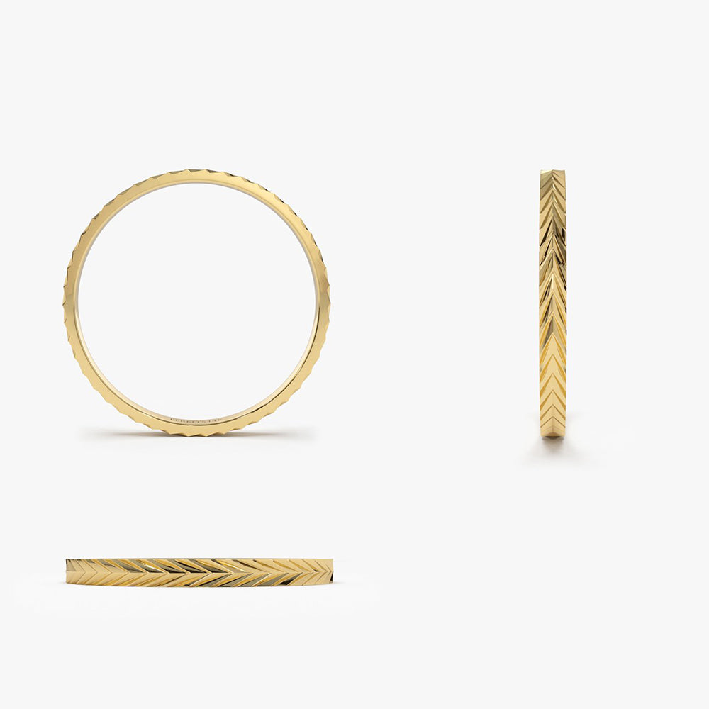 14K Gold Chevron Herringbone Eternity Cut Ring