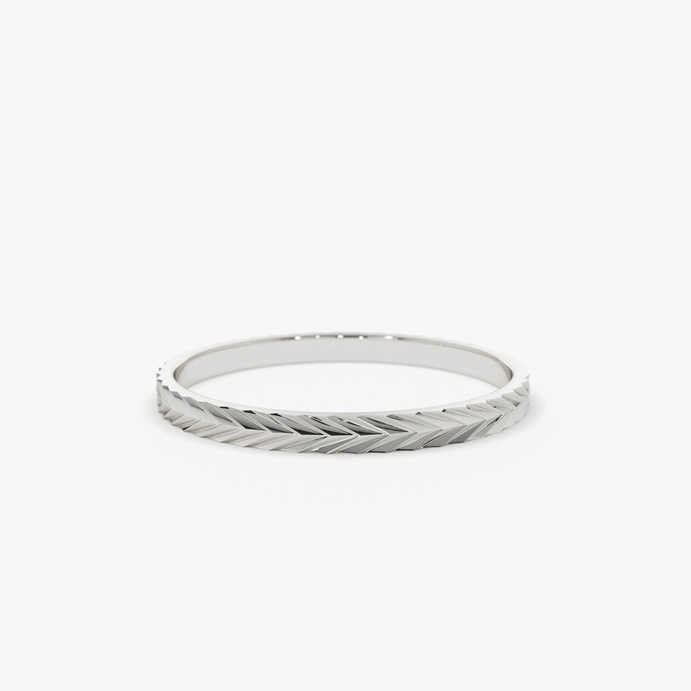 14K Gold Chevron Herringbone Eternity Cut Ring - Geum Jewels
