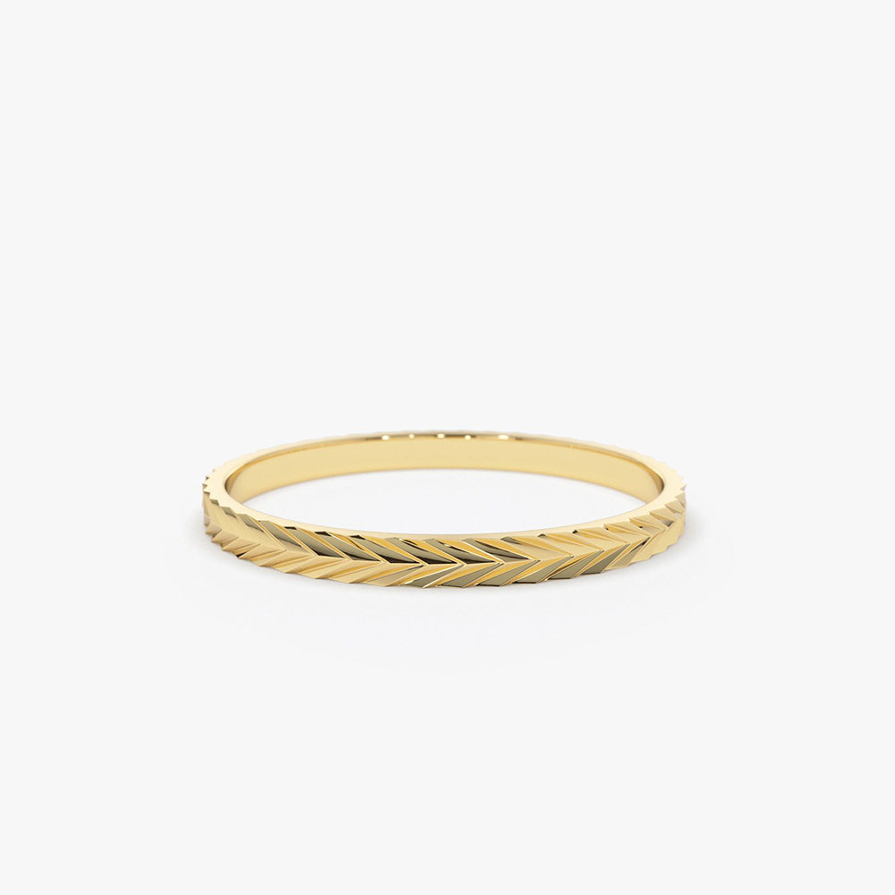 14K Gold Chevron Herringbone Eternity Cut Ring - Geum Jewels