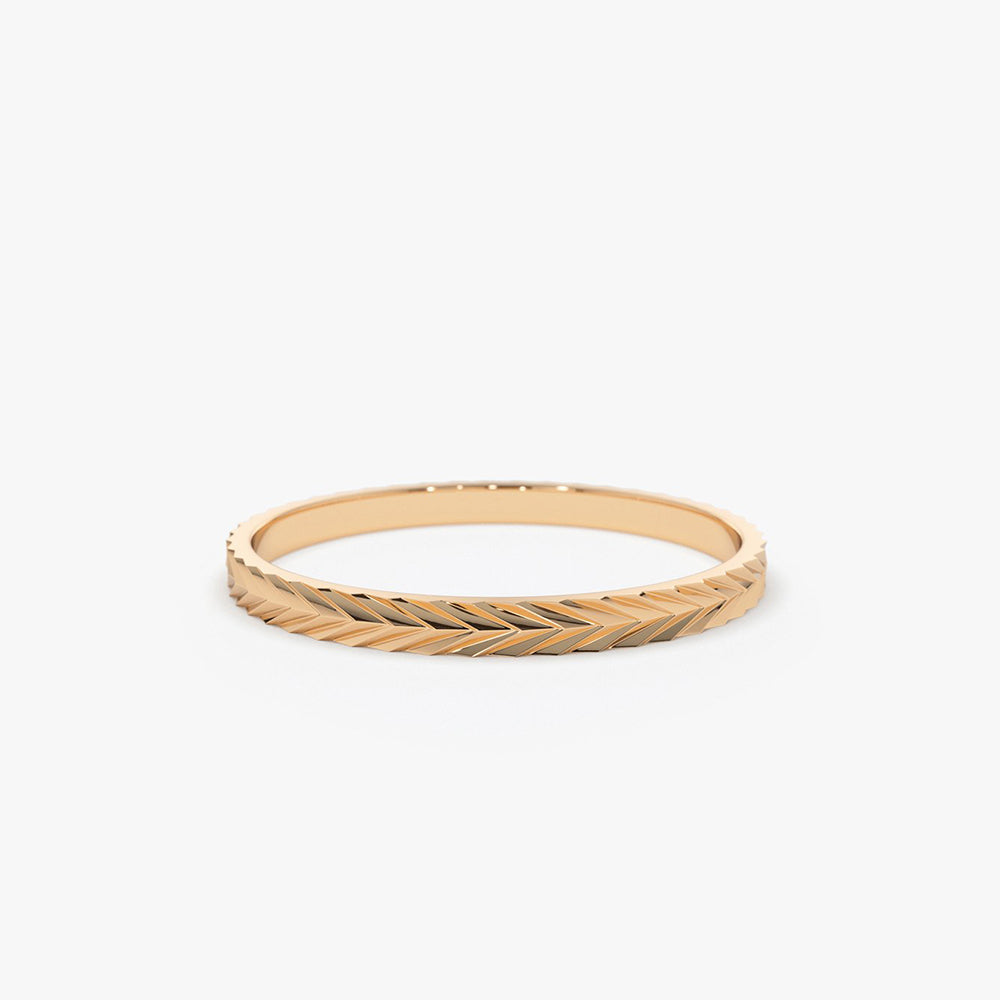 14K Gold Chevron Herringbone Eternity Cut Ring - Geum Jewels