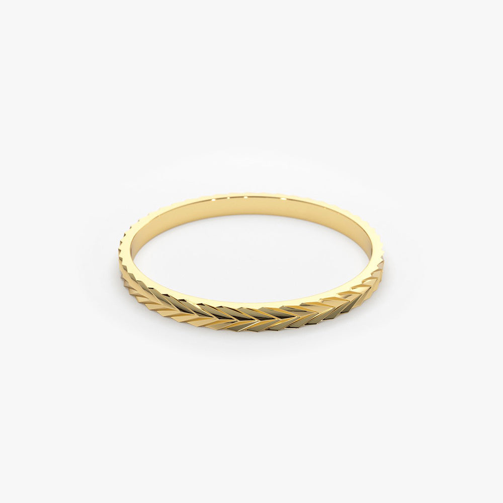 14K Gold Chevron Herringbone Eternity Cut Ring - Geum Jewels