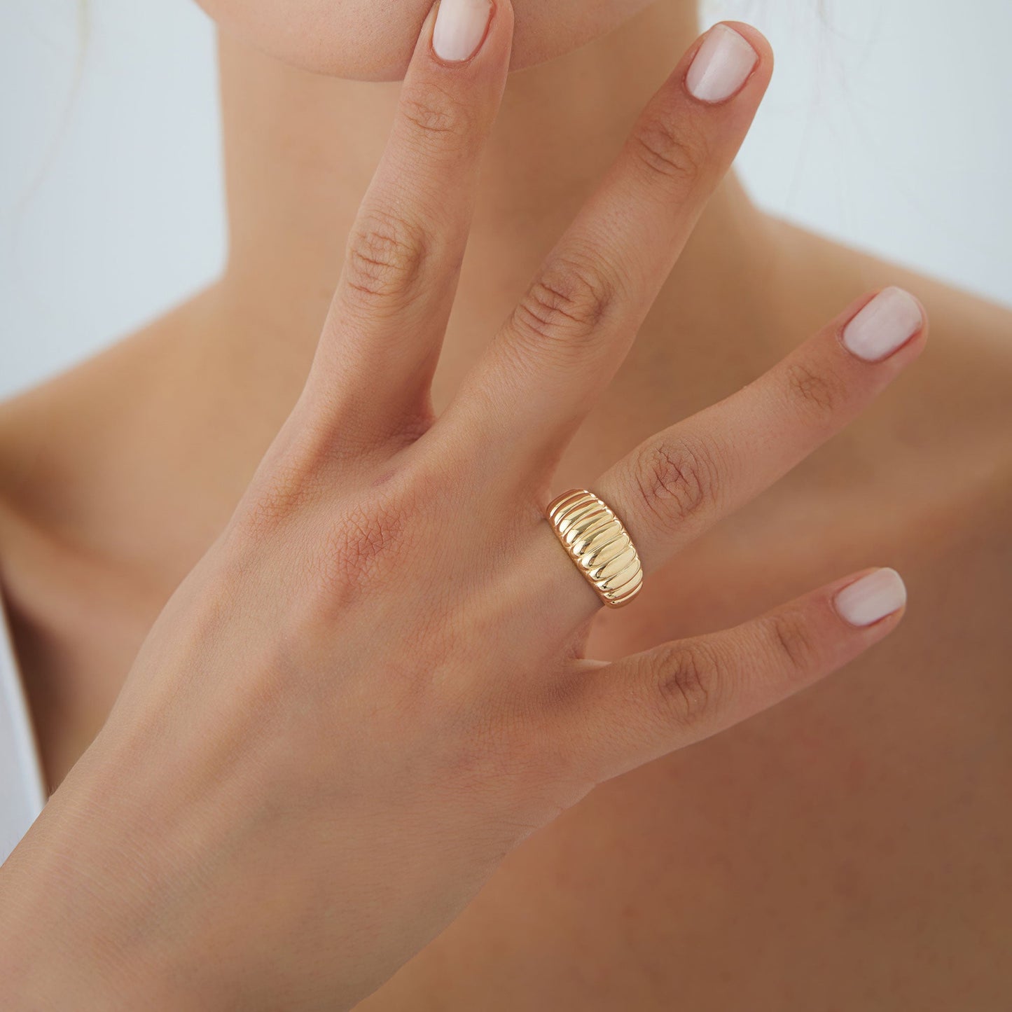 14k Gold Chunky Ribbed Statement Ring
