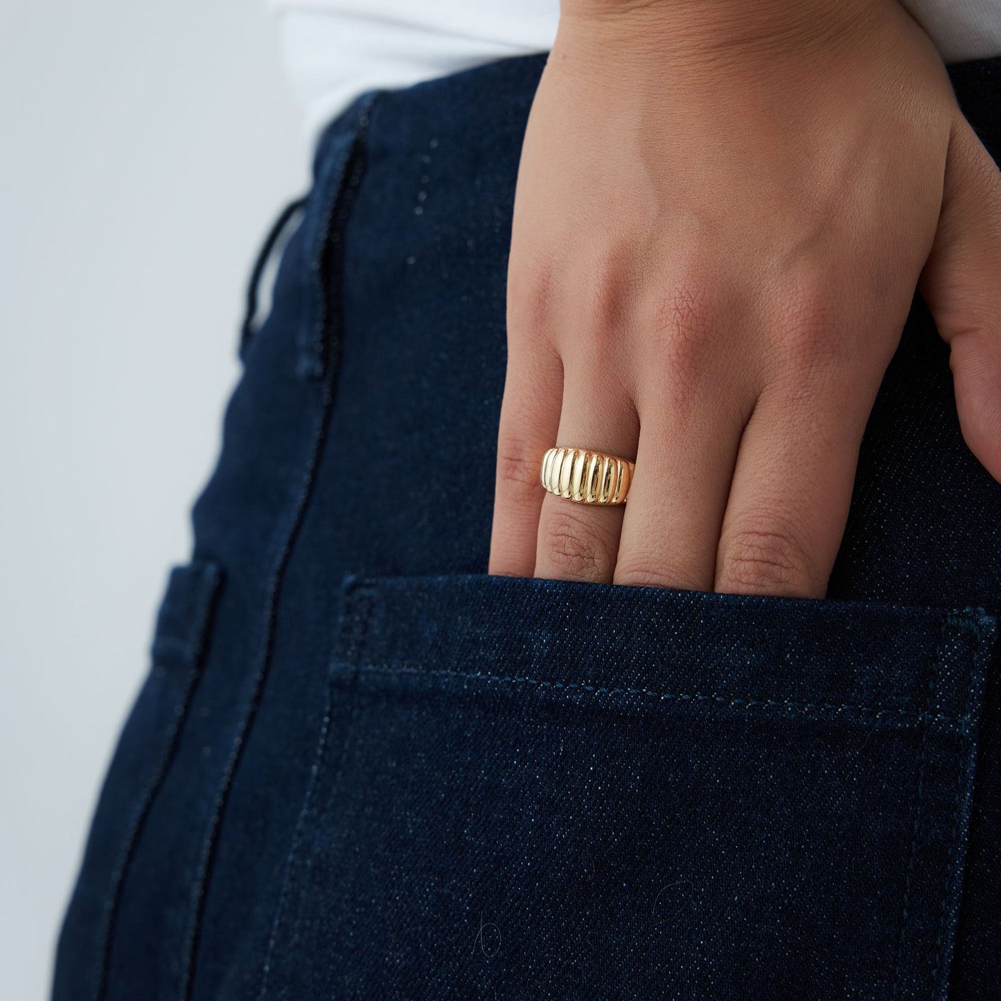 14k Gold Chunky Ribbed Statement Ring