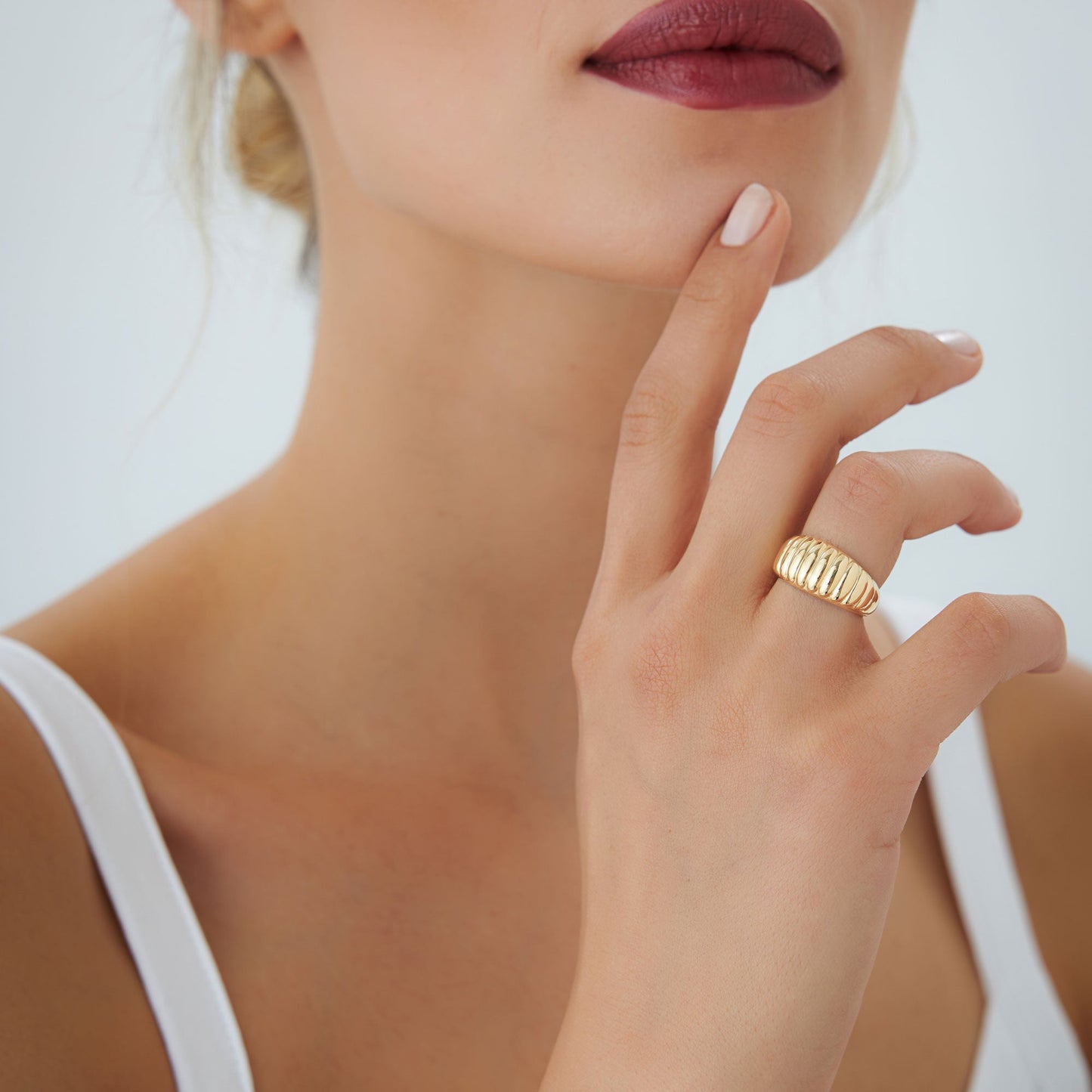 14k Gold Chunky Ribbed Statement Ring
