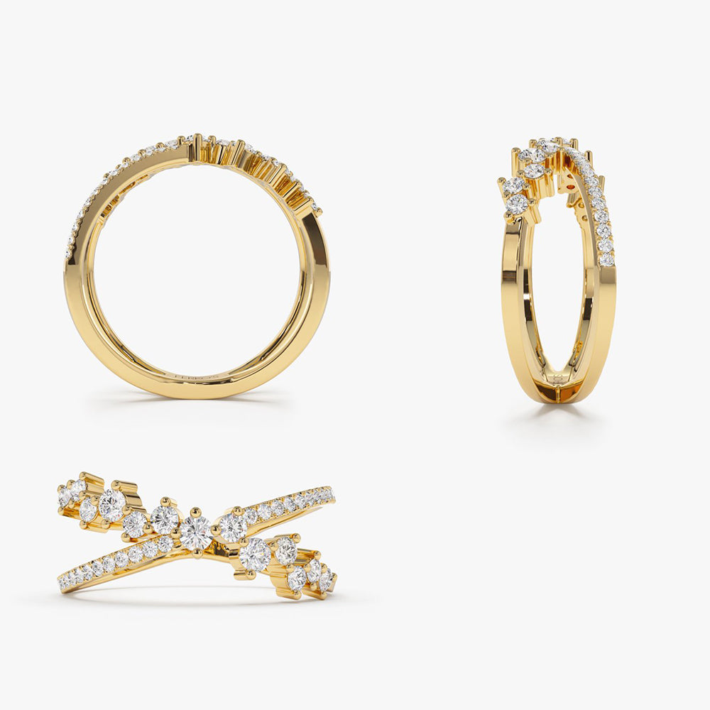 14k Gold Criss Cross Diamond Cluster Ring