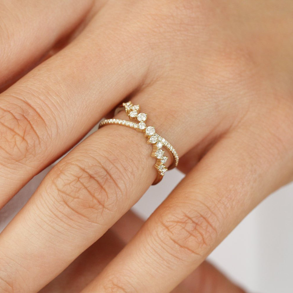 14k Gold Criss Cross Diamond Cluster Ring