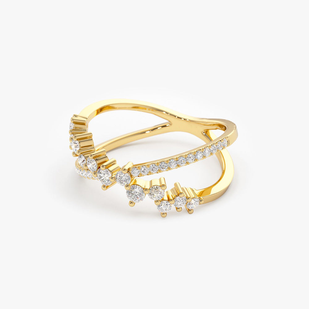 14k Gold Criss Cross Diamond Cluster Ring - Geum Jewels