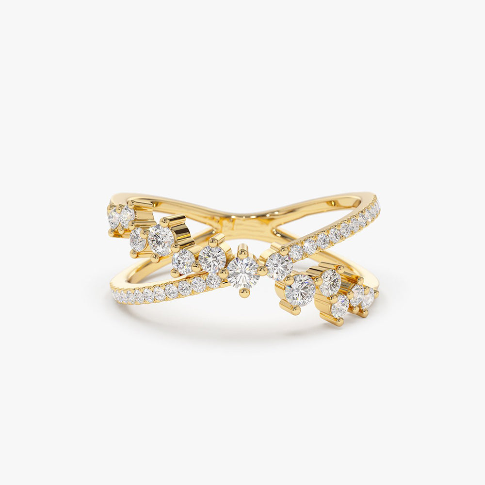 14k Gold Criss Cross Diamond Cluster Ring - Geum Jewels