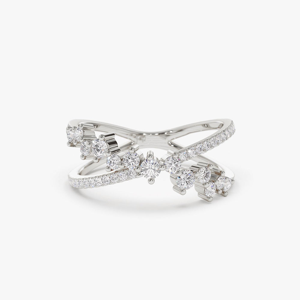 14k Gold Criss Cross Diamond Cluster Ring - Geum Jewels
