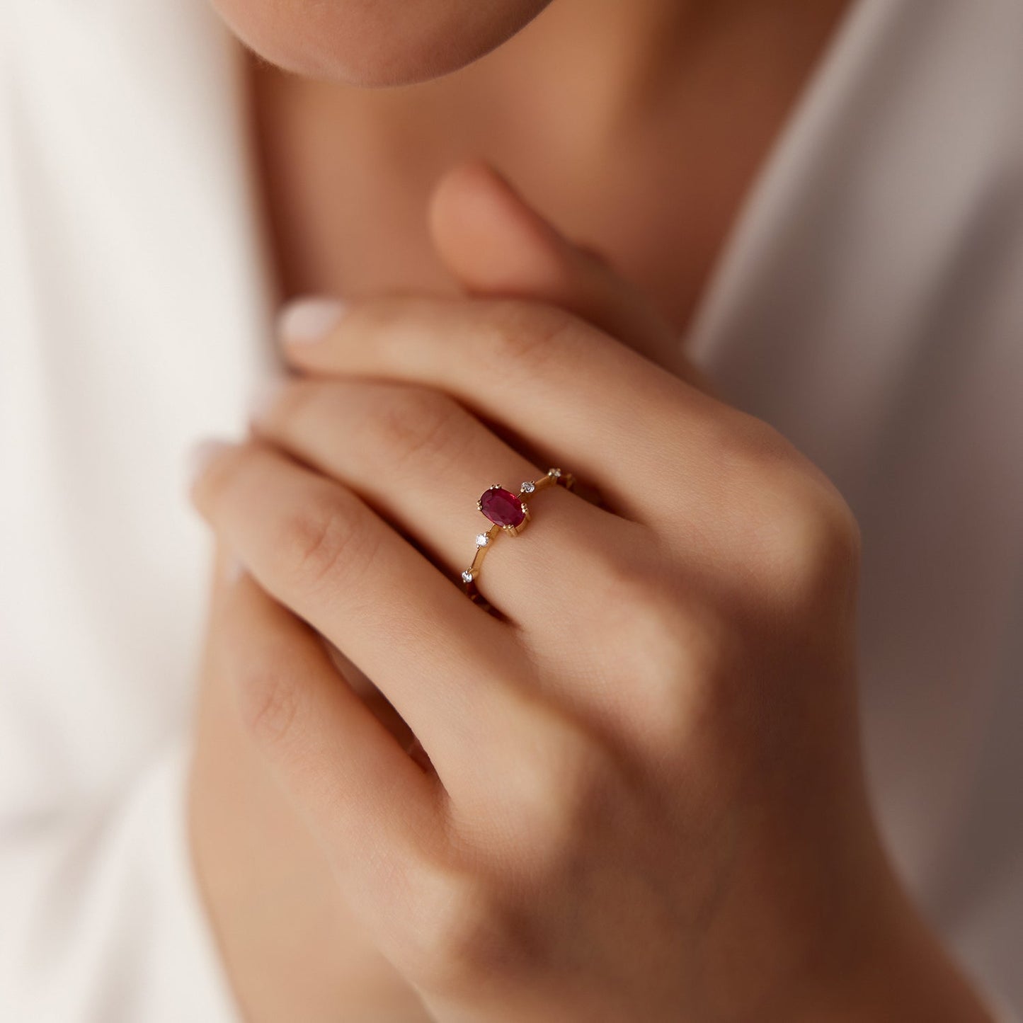 14k Gold Dainty Diamond Genuine Ruby Ring