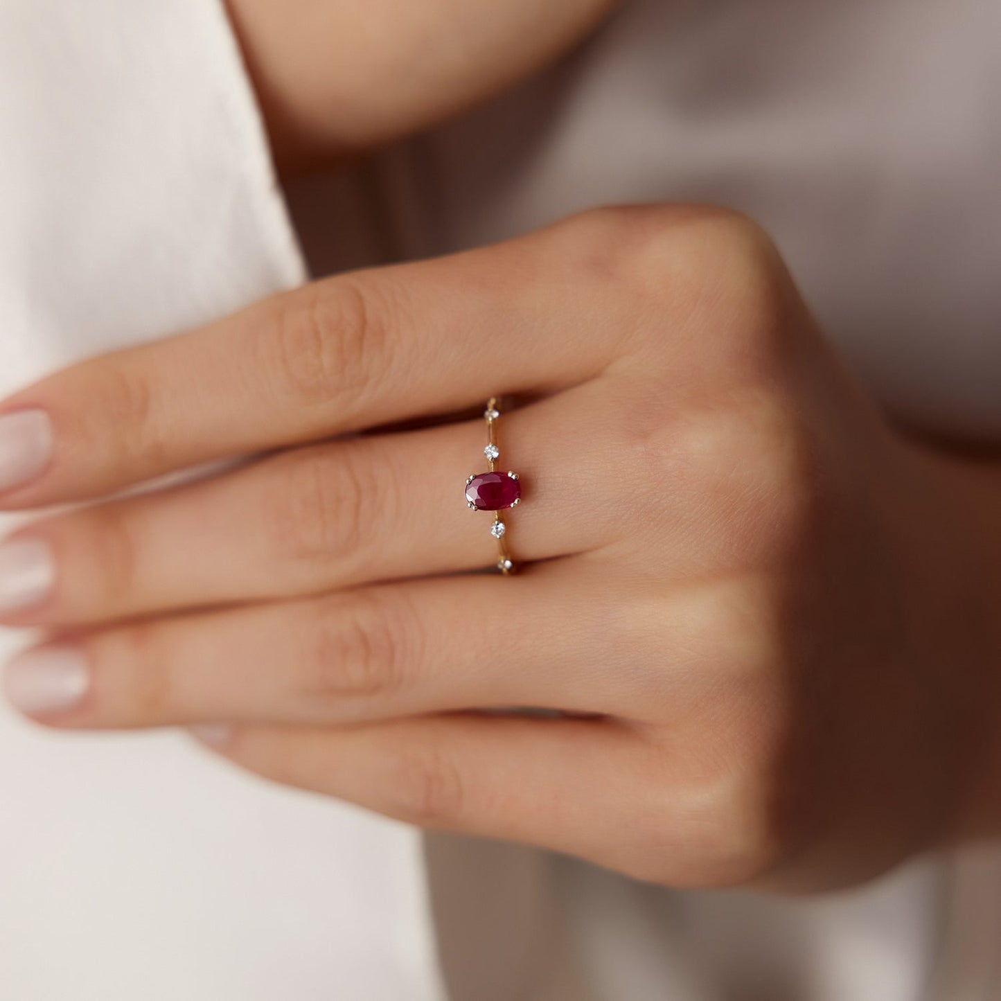 14k Gold Dainty Diamond Genuine Ruby Ring